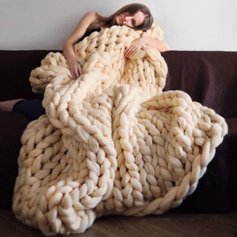 Chenille Chunky Knit Blanket Throw Handmade Warm Cozy Blanket Couch Bed Soft Fleece Banket Christmas Thick and Giant Yarn Throws